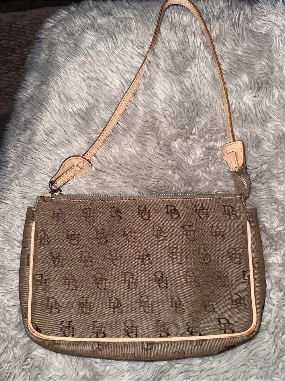 Dooney & Bourke Brown Monogram Clutch with Tan Trim